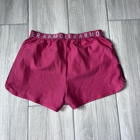 Under Armour Women's LG Play Up Pink Black & White Athletic Shorts - Picture 3 of 4